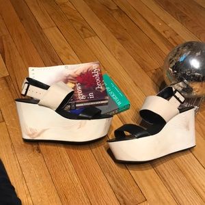 BcBGeneration Leather Vintage y2k Slingback Sandals Platform Wedges coastal 8